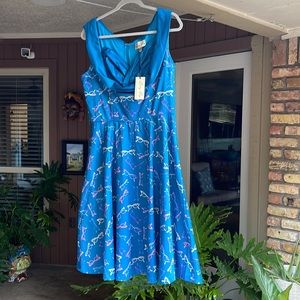 NWT Lindy Bop Teal Retro Glasses Dress with pockets